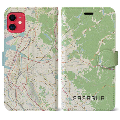 【篠栗（福岡県）】地図柄iPhoneケース（手帳タイプ）ナチュラル・iPhone 11 用