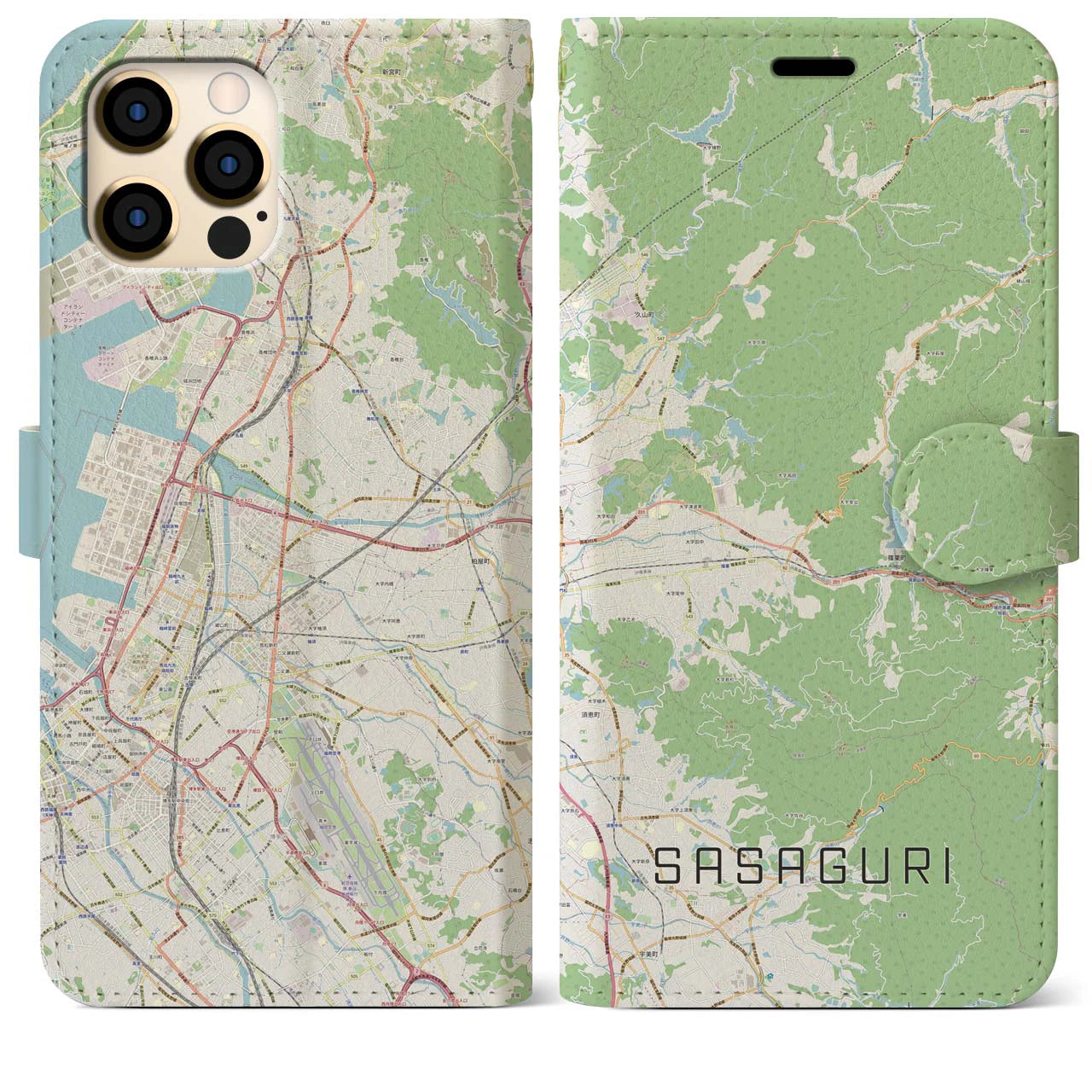 【篠栗】地図柄iPhoneケース（手帳両面タイプ・ナチュラル）iPhone 12 Pro Max 用