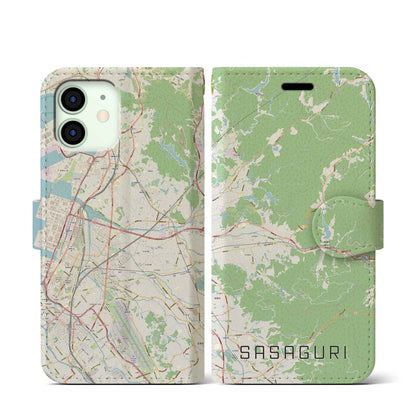 【篠栗（福岡県）】地図柄iPhoneケース（手帳タイプ）ナチュラル・iPhone 12 mini 用