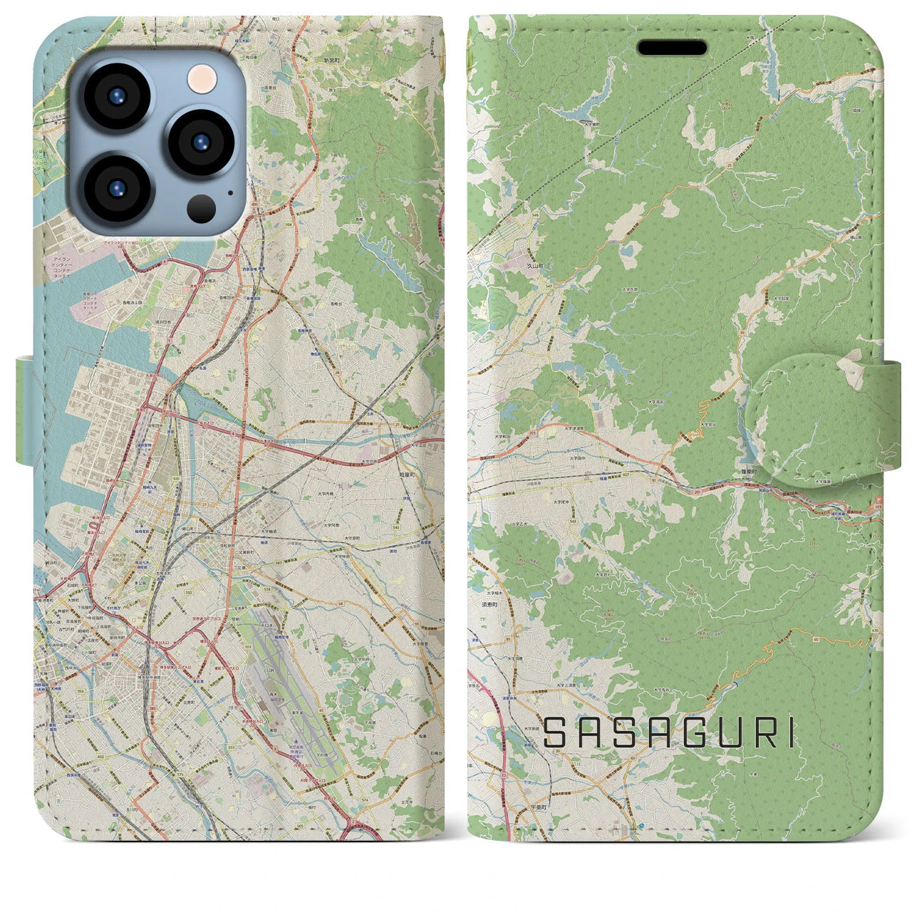 【篠栗】地図柄iPhoneケース（手帳両面タイプ・ナチュラル）iPhone 13 Pro Max 用