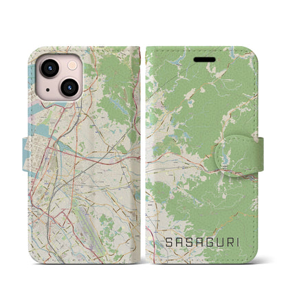 【篠栗（福岡県）】地図柄iPhoneケース（手帳タイプ）ナチュラル・iPhone 13 mini 用