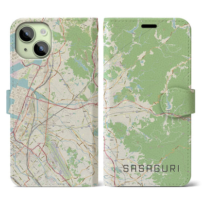 【篠栗（福岡県）】地図柄iPhoneケース（手帳タイプ）ナチュラル・iPhone 15 用