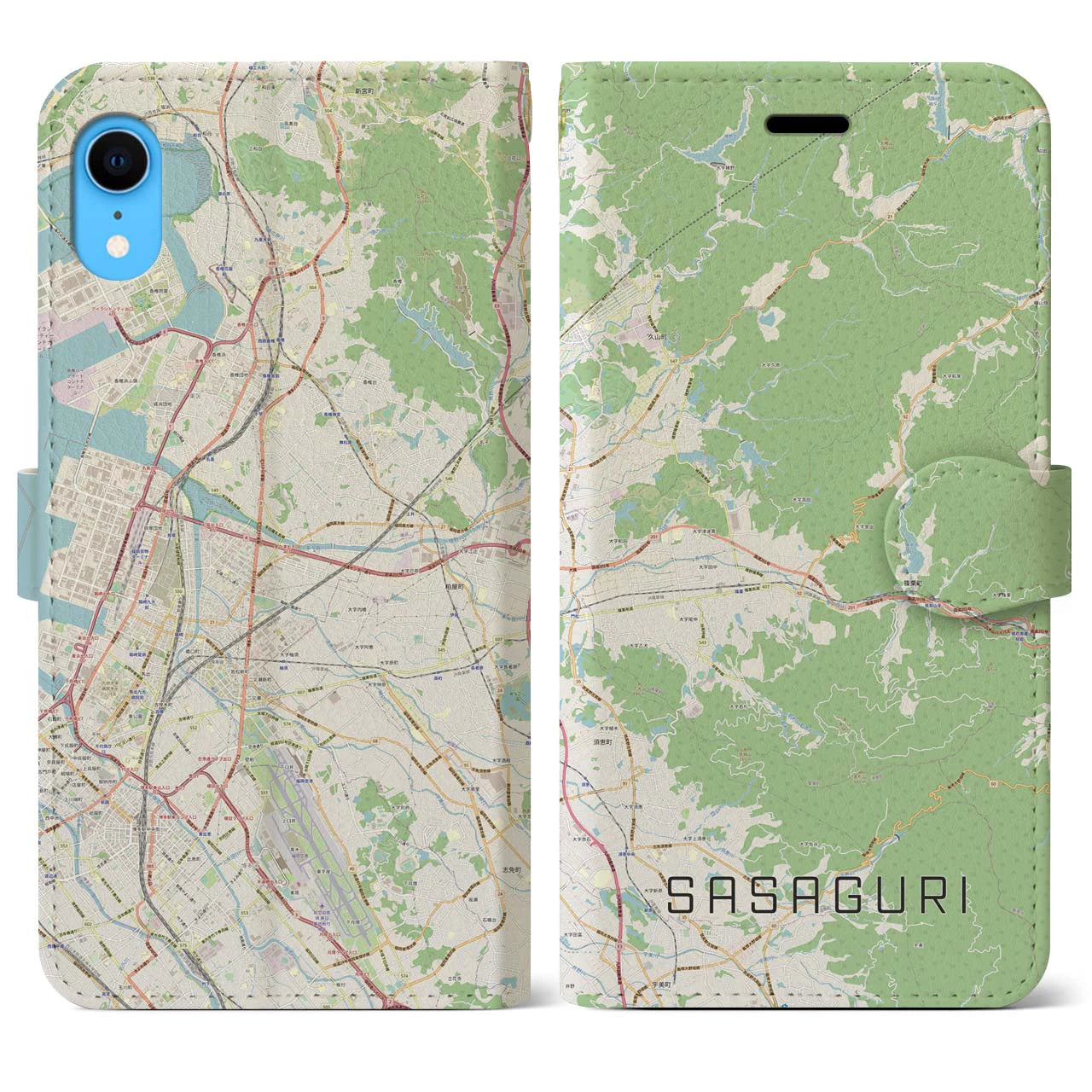 【篠栗】地図柄iPhoneケース（手帳両面タイプ・ナチュラル）iPhone XR 用