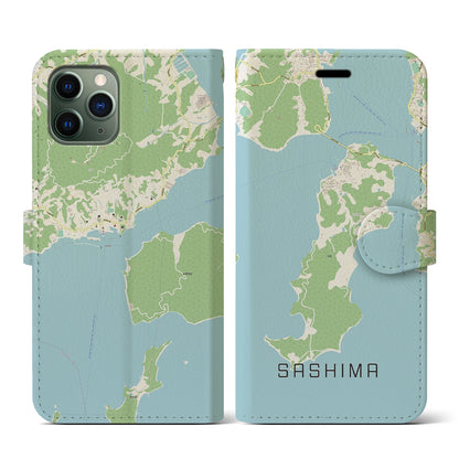 【佐島（愛媛県）】地図柄iPhoneケース（手帳タイプ）ナチュラル・iPhone 11 Pro 用