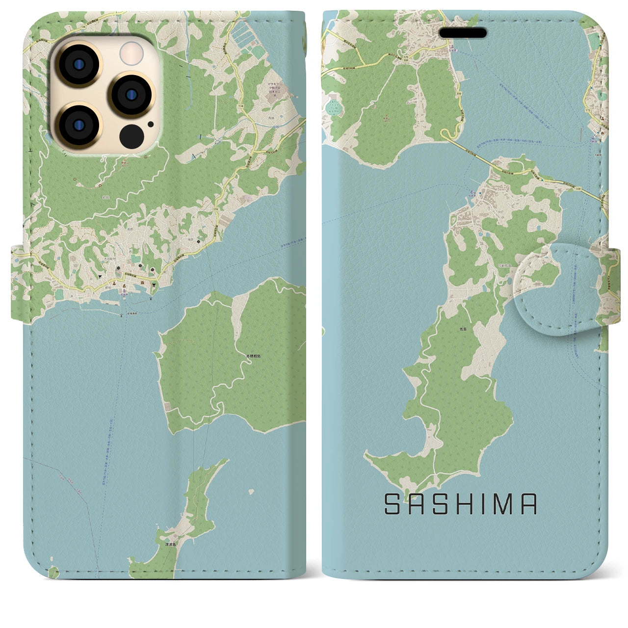 【佐島】地図柄iPhoneケース（手帳両面タイプ・ナチュラル）iPhone 12 Pro Max 用
