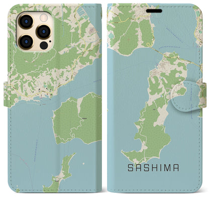 【佐島（愛媛県）】地図柄iPhoneケース（手帳タイプ）ナチュラル・iPhone 12 Pro Max 用