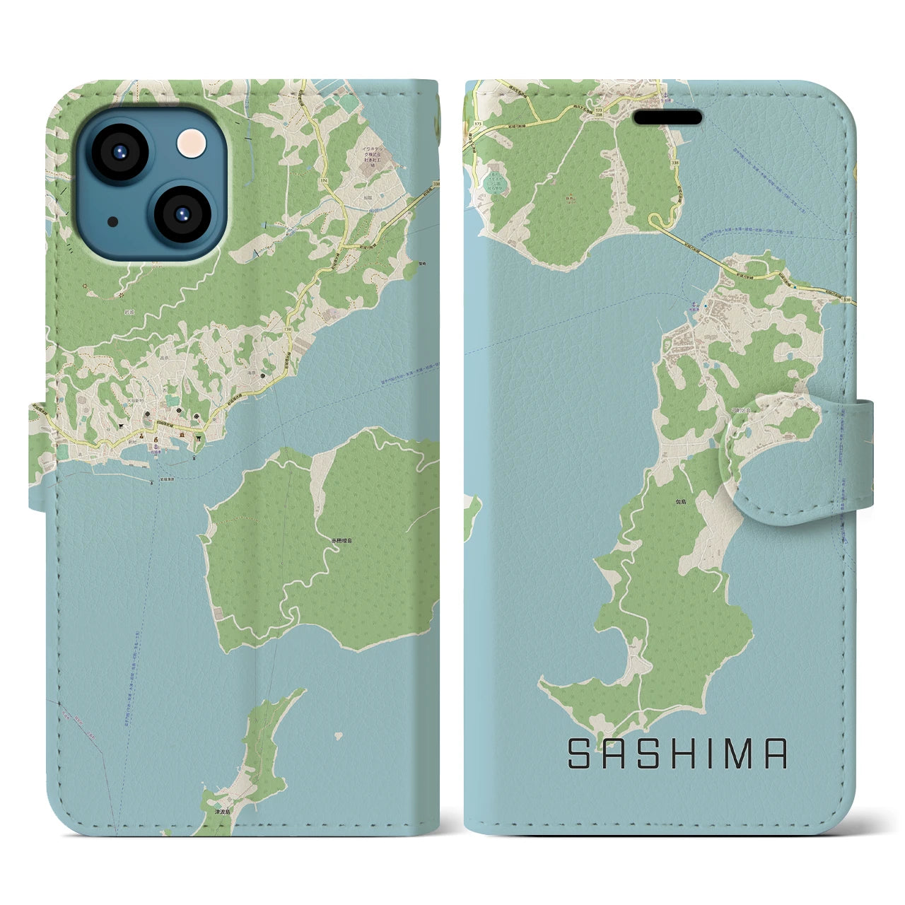 【佐島】地図柄iPhoneケース（手帳両面タイプ・ナチュラル）iPhone 13 用