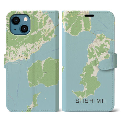 【佐島（愛媛県）】地図柄iPhoneケース（手帳タイプ）ナチュラル・iPhone 13 用