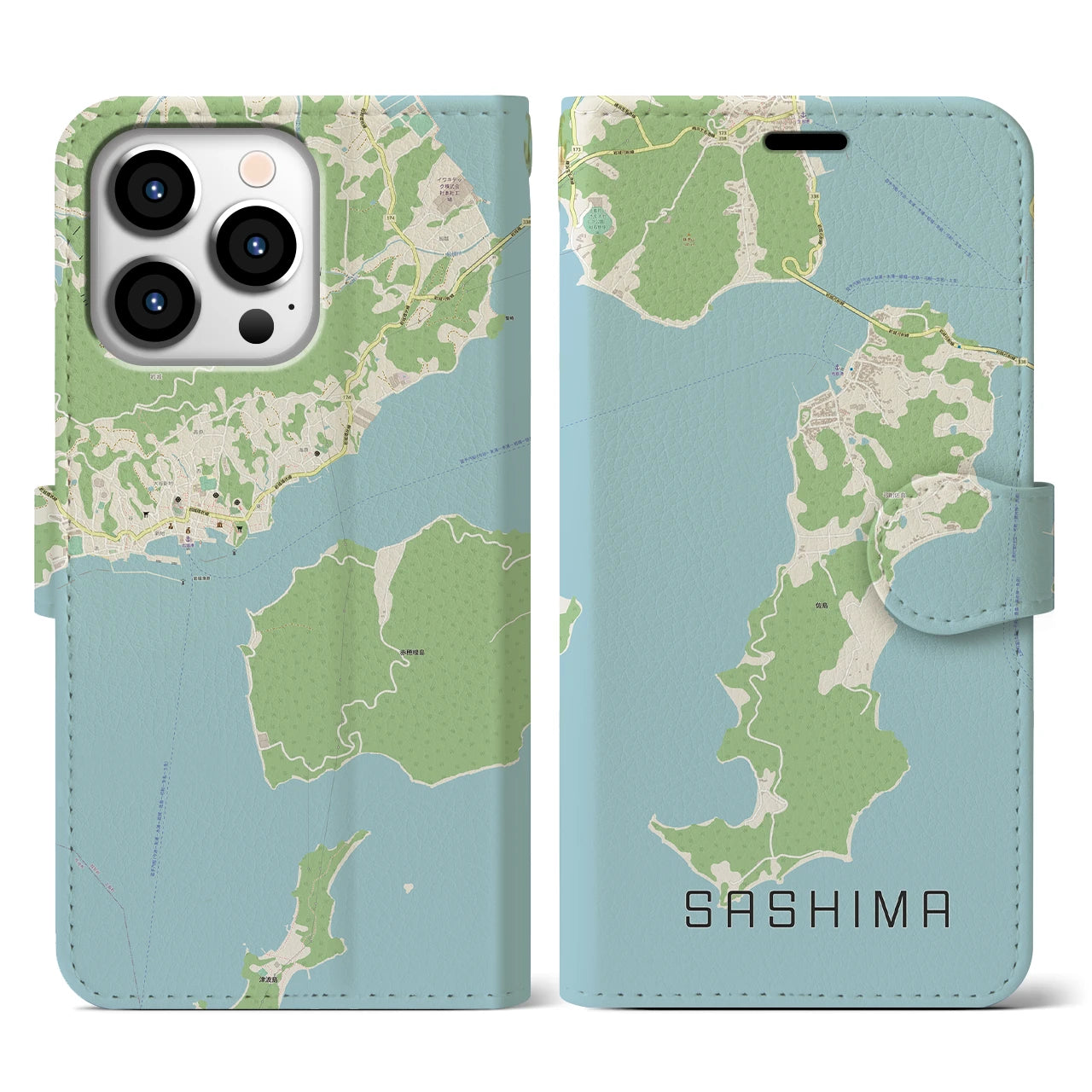 【佐島】地図柄iPhoneケース（手帳両面タイプ・ナチュラル）iPhone 13 Pro 用