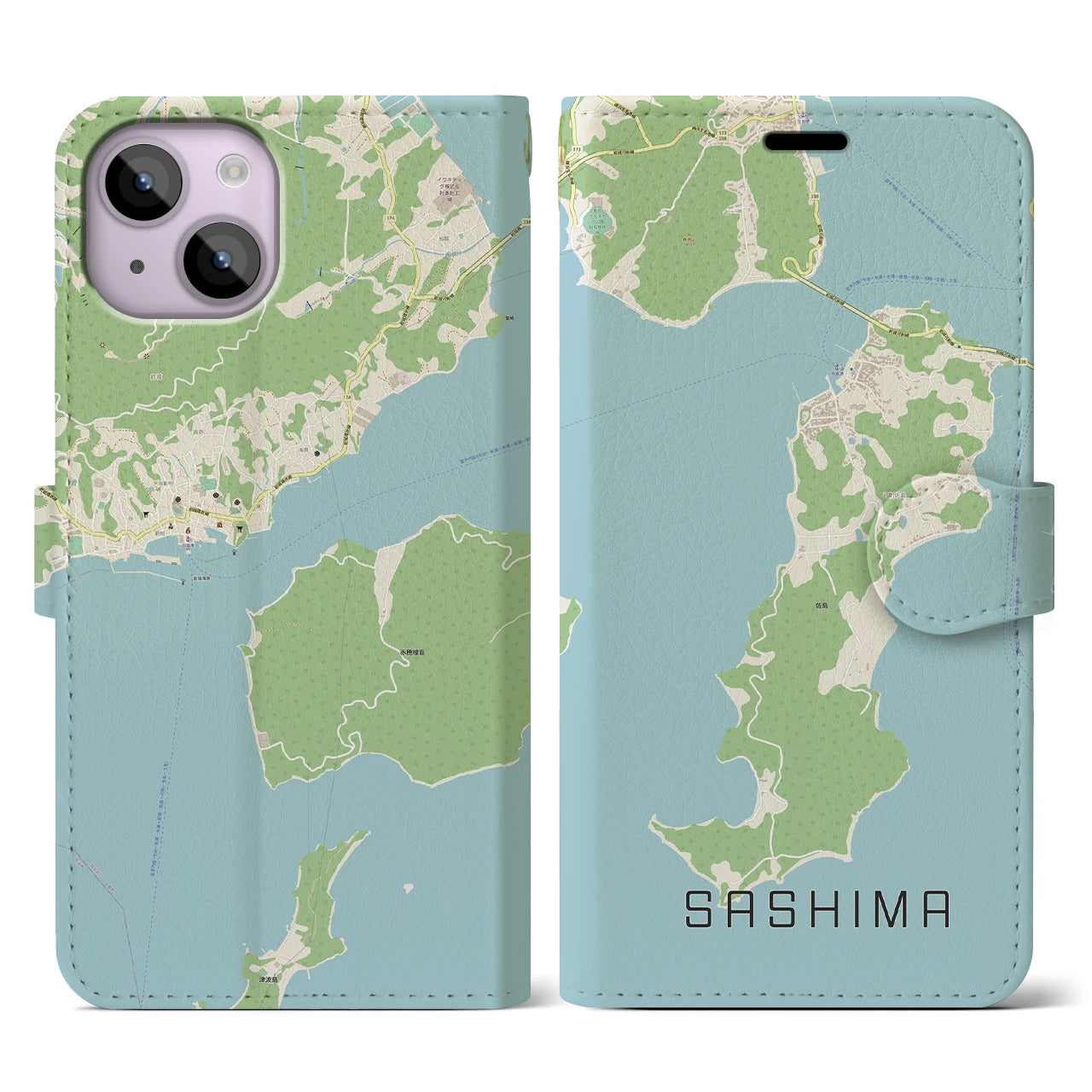 【佐島】地図柄iPhoneケース（手帳両面タイプ・ナチュラル）iPhone 14 用