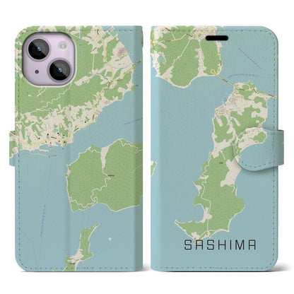 【佐島（愛媛県）】地図柄iPhoneケース（手帳タイプ）ナチュラル・iPhone 14 用