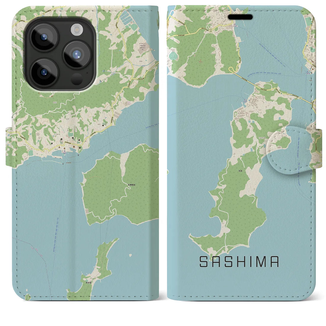 【佐島】地図柄iPhoneケース（手帳両面タイプ・ナチュラル）iPhone 15 Pro Max 用