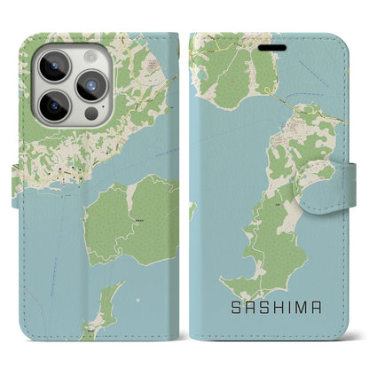 【佐島（愛媛県）】地図柄iPhoneケース（手帳タイプ）ナチュラル・iPhone 15 Pro 用