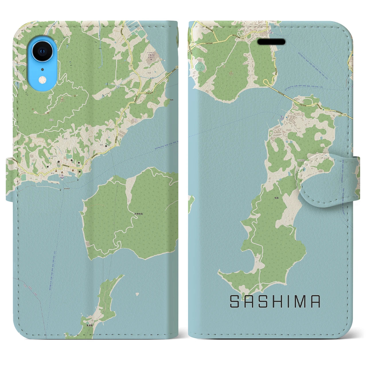 【佐島】地図柄iPhoneケース（手帳両面タイプ・ナチュラル）iPhone XR 用