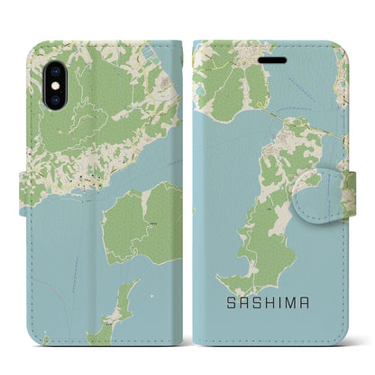 【佐島（愛媛県）】地図柄iPhoneケース（手帳タイプ）ナチュラル・iPhone XS / X 用