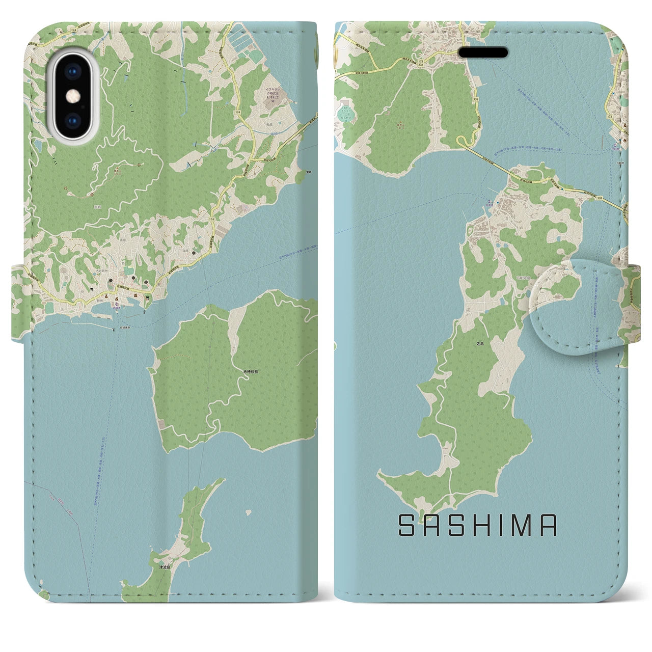 【佐島】地図柄iPhoneケース（手帳両面タイプ・ナチュラル）iPhone XS Max 用