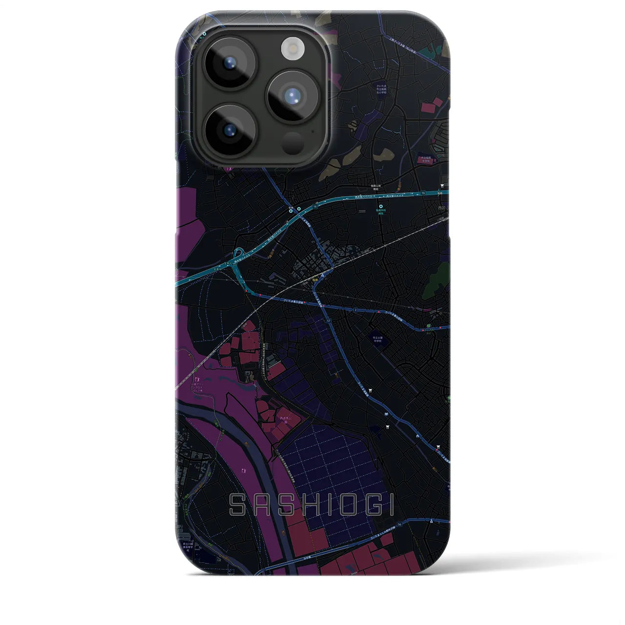 【指扇】地図柄iPhoneケース（バックカバータイプ・ブラック）iPhone 15 Pro Max 用