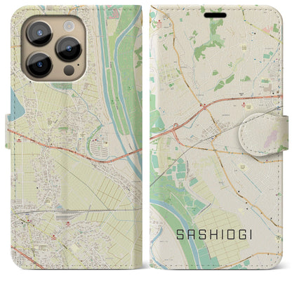 【指扇（埼玉県）】地図柄iPhoneケース（手帳タイプ）ナチュラル・iPhone 14 Pro Max 用