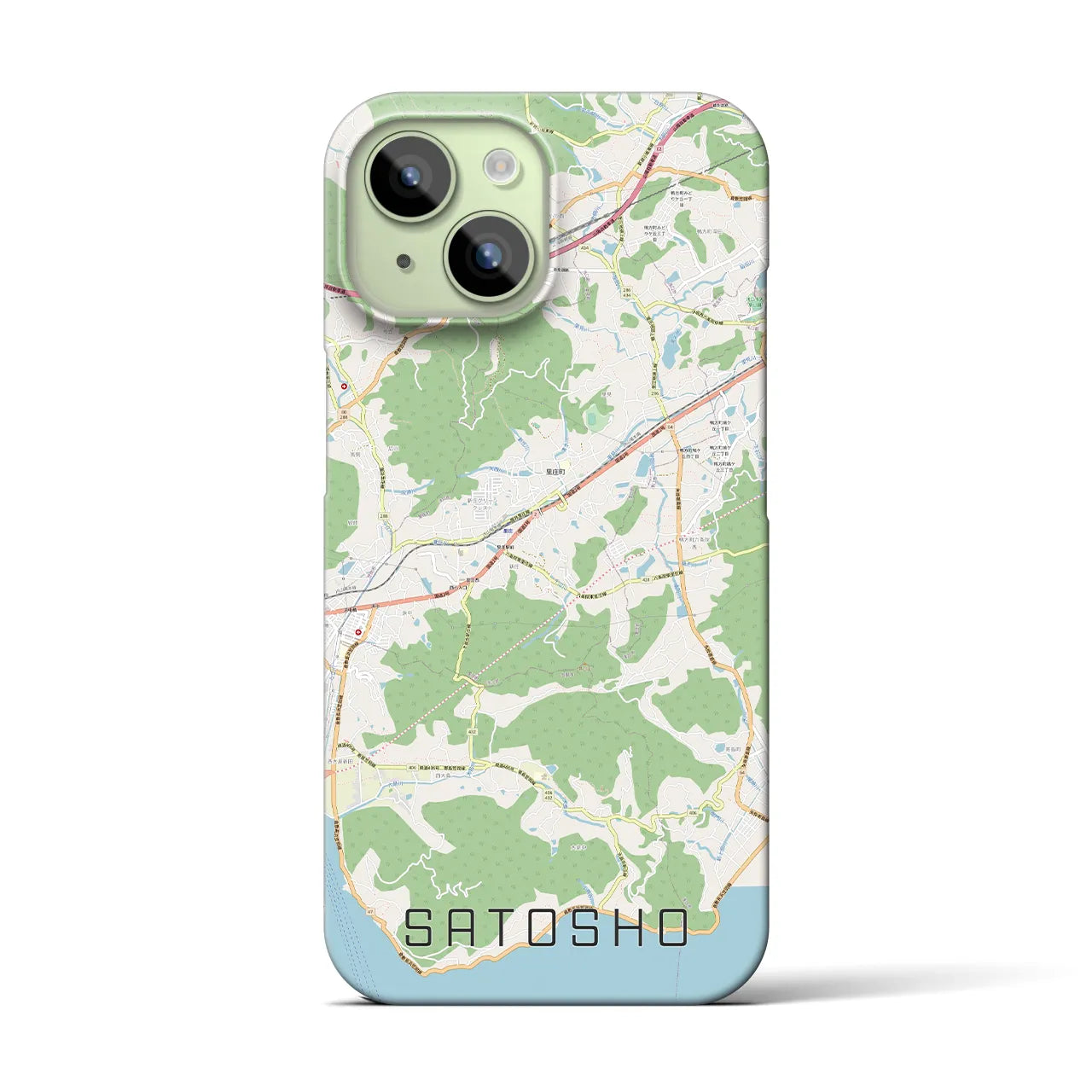 【里庄】地図柄iPhoneケース（バックカバータイプ・ナチュラル）iPhone 15 用