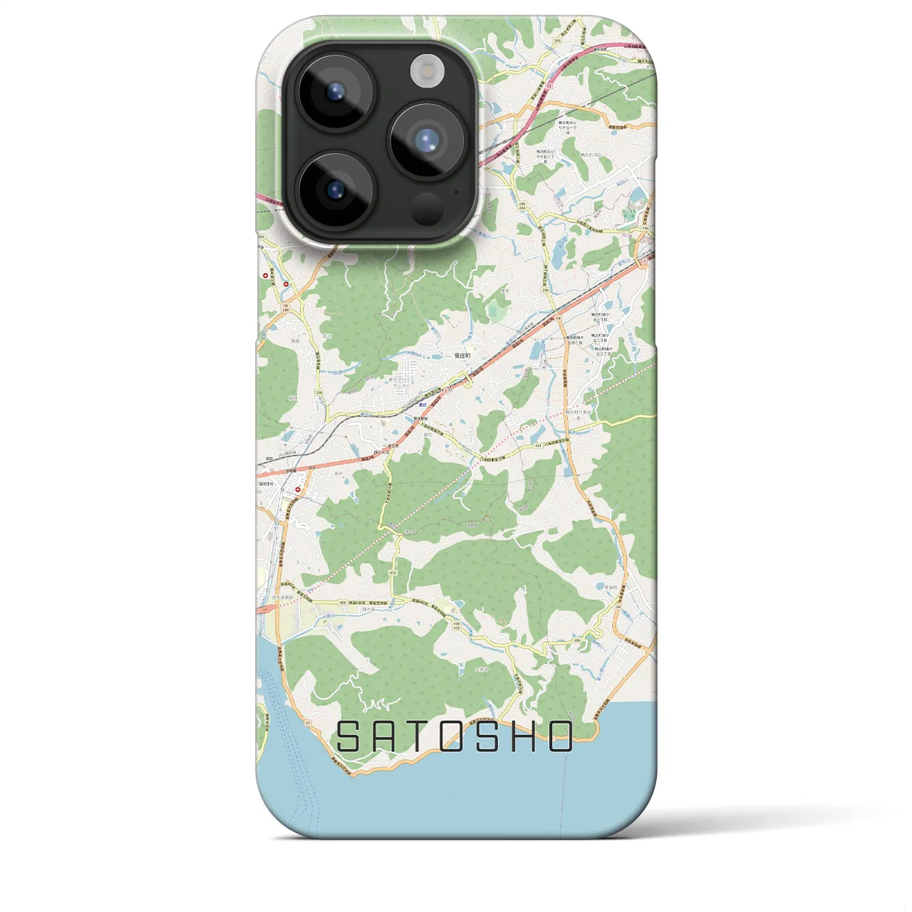 【里庄】地図柄iPhoneケース（バックカバータイプ・ナチュラル）iPhone 15 Pro Max 用