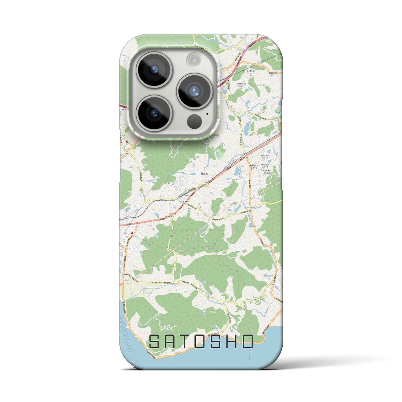 【里庄】地図柄iPhoneケース（バックカバータイプ・ナチュラル）iPhone 15 Pro 用