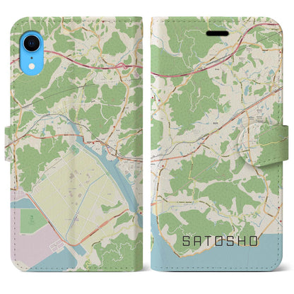 【里庄（岡山県）】地図柄iPhoneケース（手帳タイプ）ナチュラル・iPhone XR 用