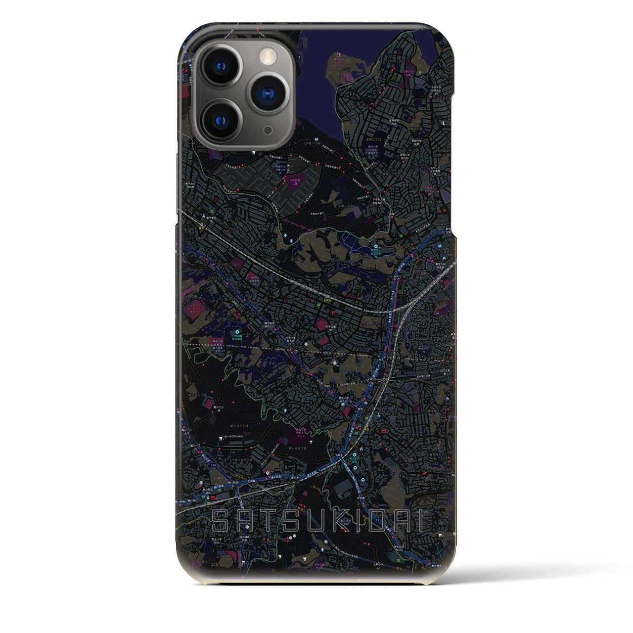 【五月台】地図柄iPhoneケース（バックカバータイプ・ブラック）iPhone 11 Pro Max 用