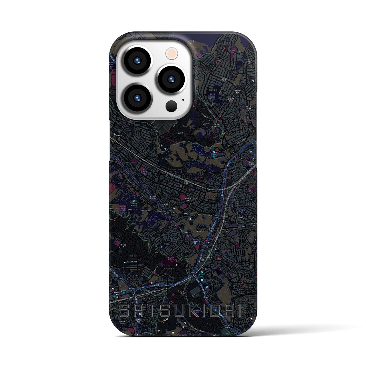 【五月台】地図柄iPhoneケース（バックカバータイプ・ブラック）iPhone 13 Pro 用
