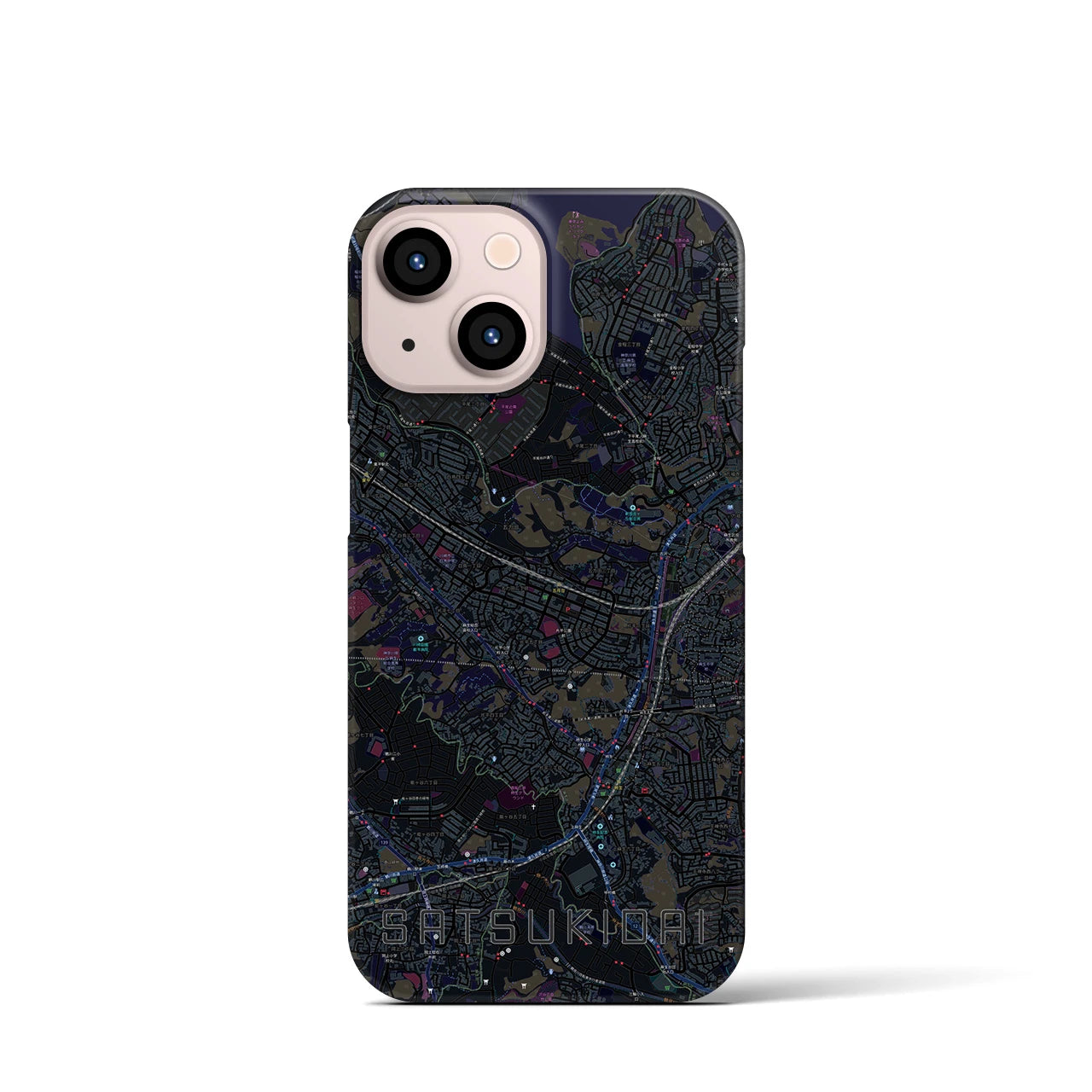 【五月台】地図柄iPhoneケース（バックカバータイプ・ブラック）iPhone 13 mini 用