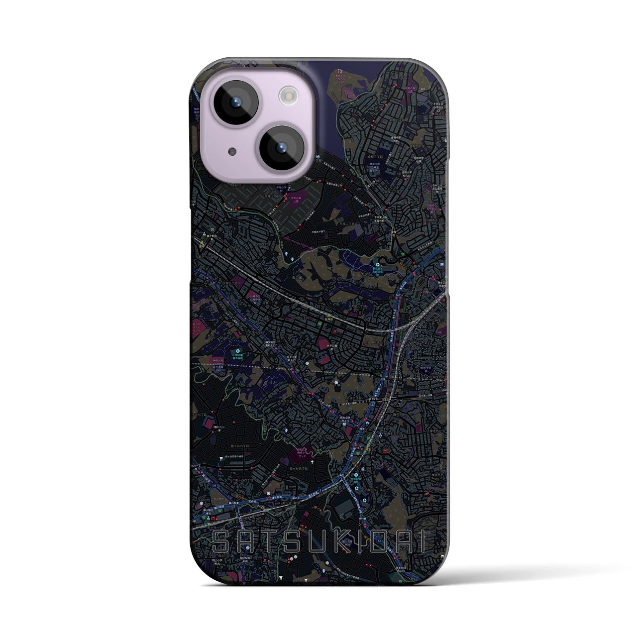 【五月台】地図柄iPhoneケース（バックカバータイプ・ブラック）iPhone 14 用