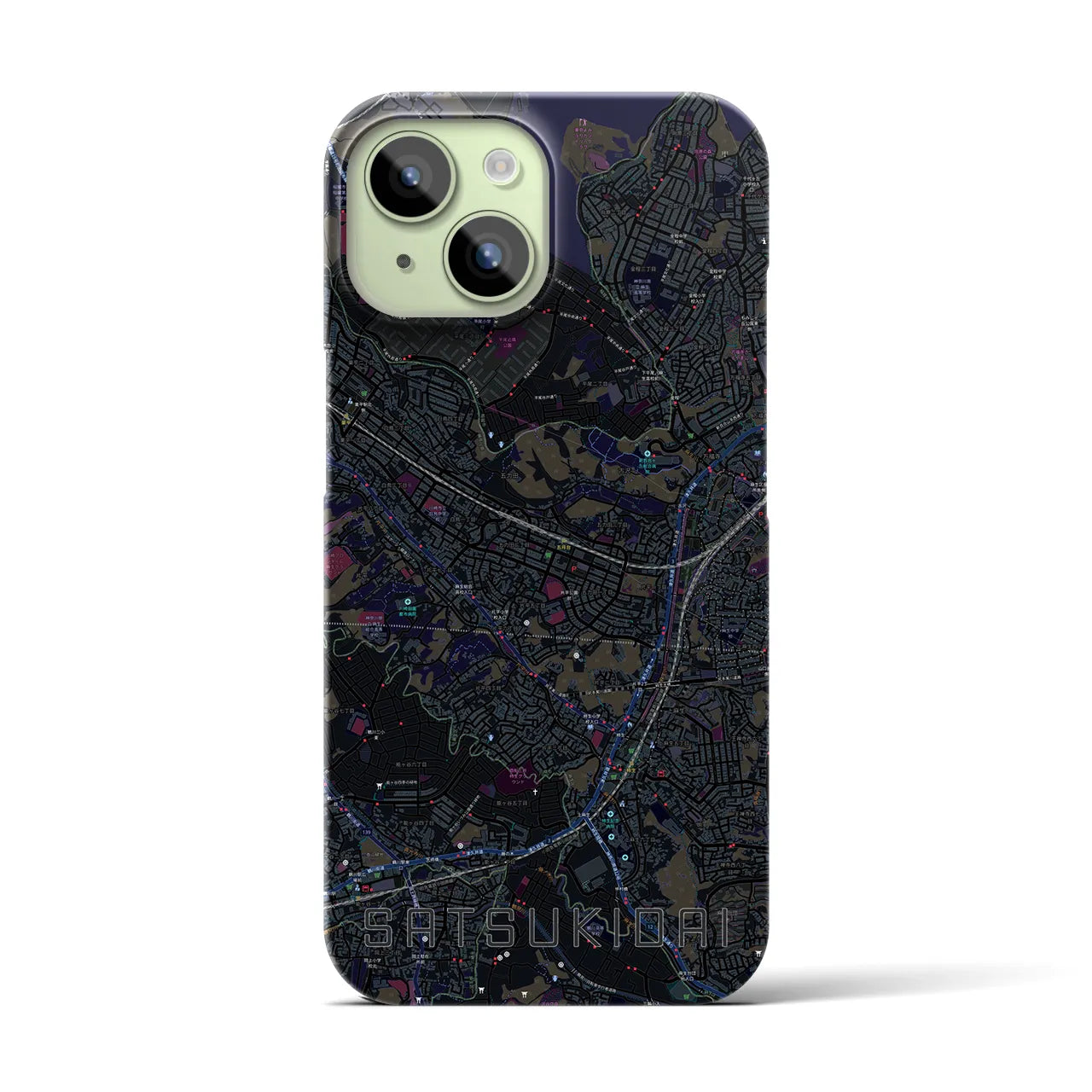 【五月台】地図柄iPhoneケース（バックカバータイプ・ブラック）iPhone 15 用