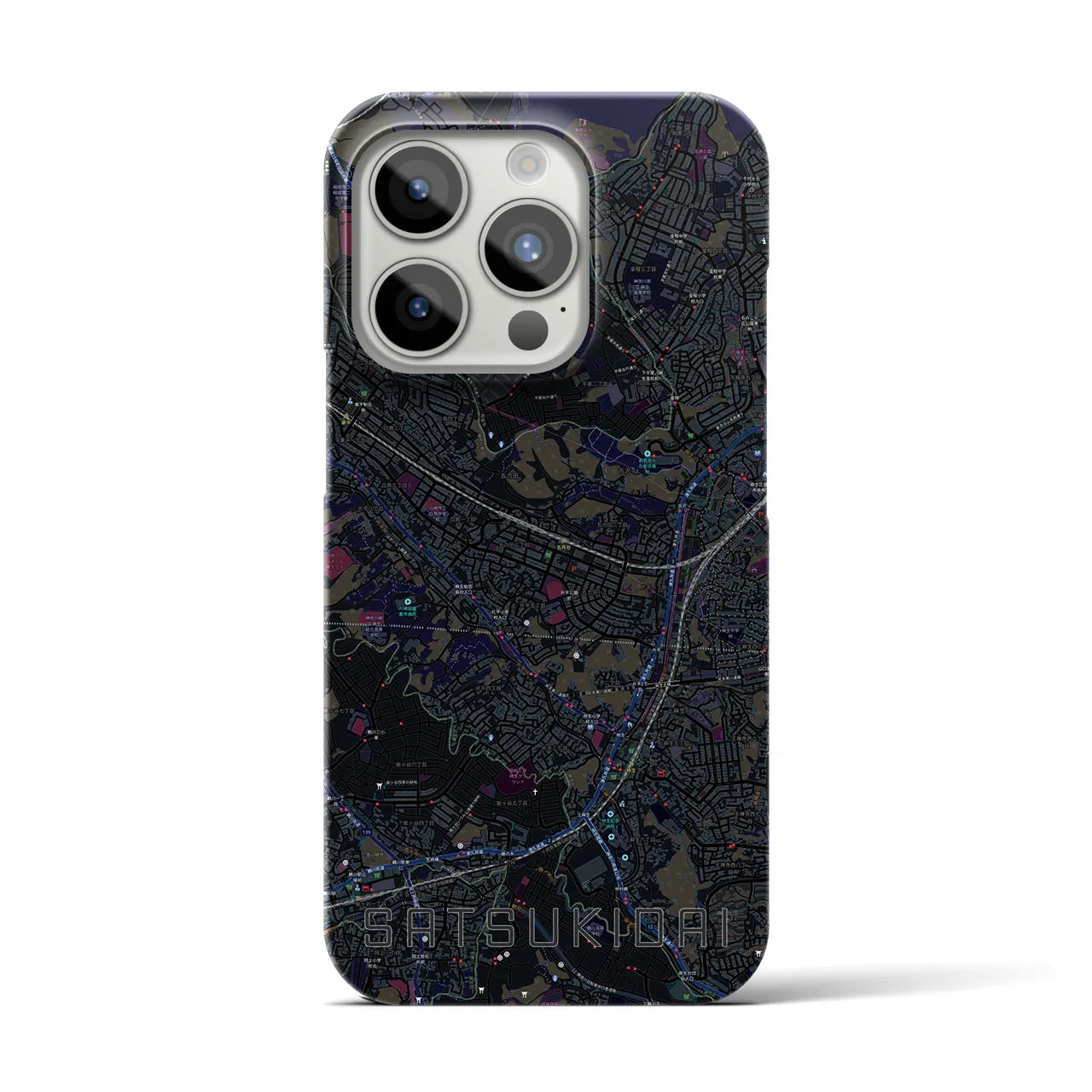 【五月台】地図柄iPhoneケース（バックカバータイプ・ブラック）iPhone 15 Pro 用