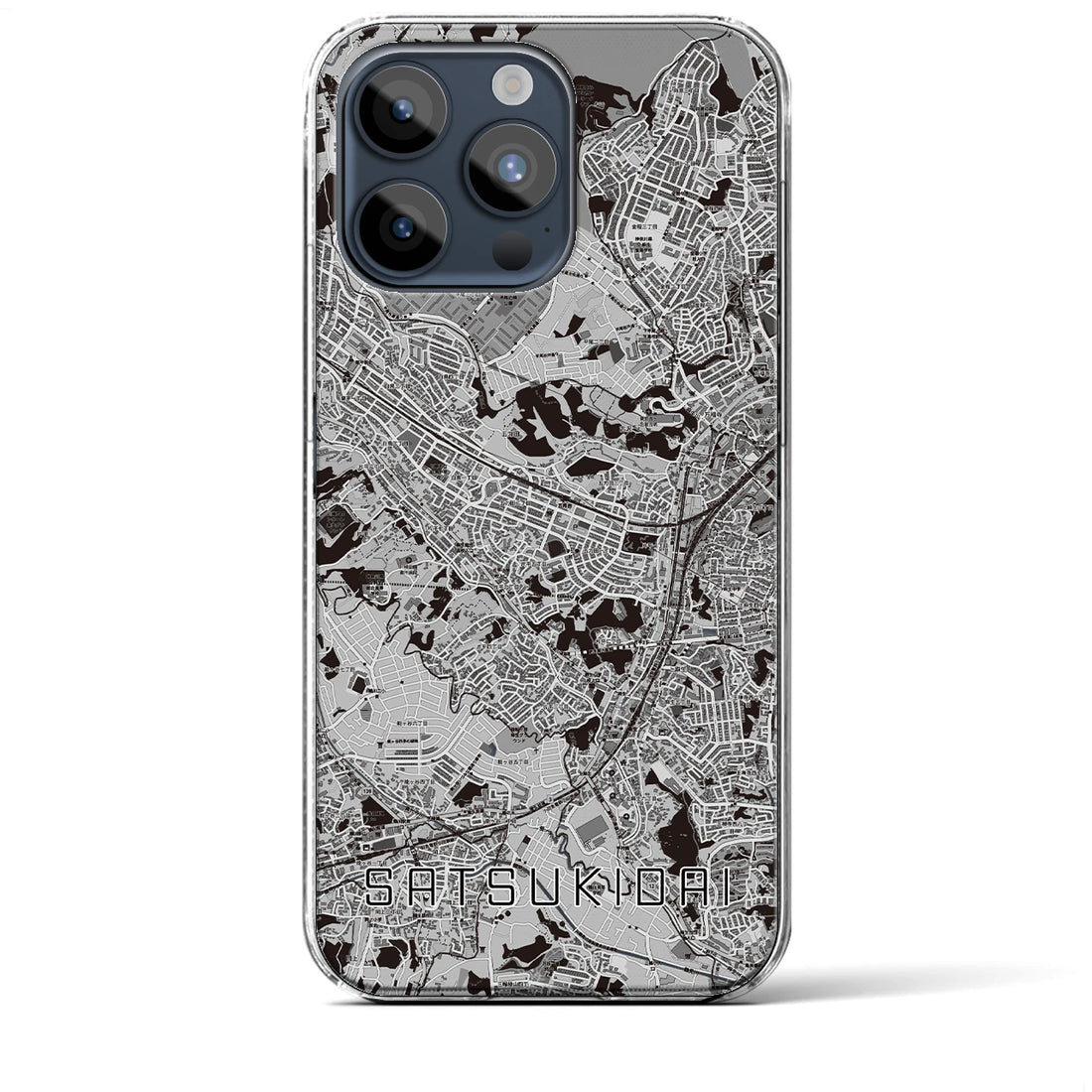 【五月台】地図柄iPhoneケース（クリアタイプ・モノトーン）iPhone 15 Pro Max 用