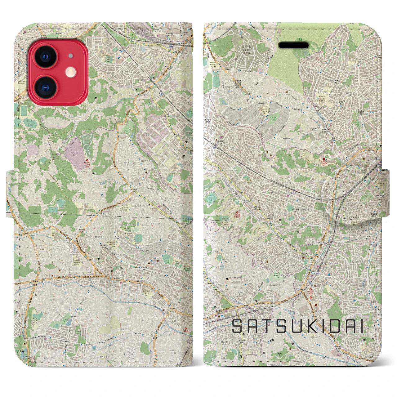 【五月台】地図柄iPhoneケース（手帳両面タイプ・ナチュラル）iPhone 11 用