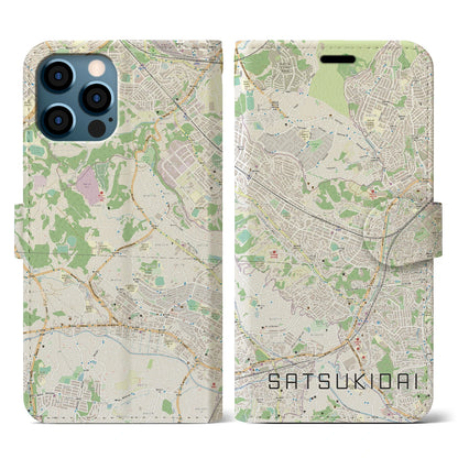 【五月台（神奈川県）】地図柄iPhoneケース（手帳タイプ）ナチュラル・iPhone 12 / 12 Pro 用