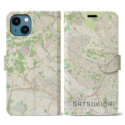 【五月台（神奈川県）】地図柄iPhoneケース（手帳タイプ）ナチュラル・iPhone 13 用