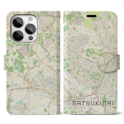 【五月台（神奈川県）】地図柄iPhoneケース（手帳タイプ）ナチュラル・iPhone 14 Pro 用