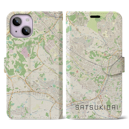 【五月台（神奈川県）】地図柄iPhoneケース（手帳タイプ）ナチュラル・iPhone 14 用