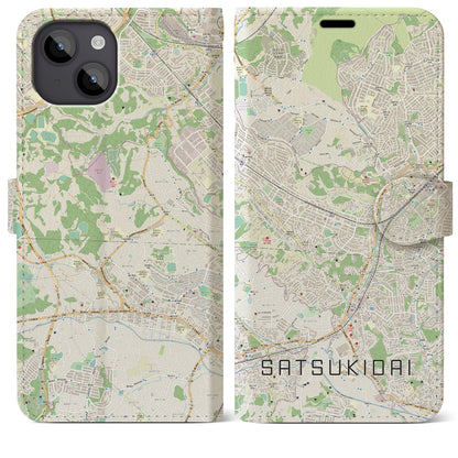 【五月台（神奈川県）】地図柄iPhoneケース（手帳タイプ）ナチュラル・iPhone 14 Plus 用