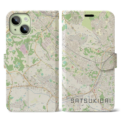 【五月台（神奈川県）】地図柄iPhoneケース（手帳タイプ）ナチュラル・iPhone 15 用