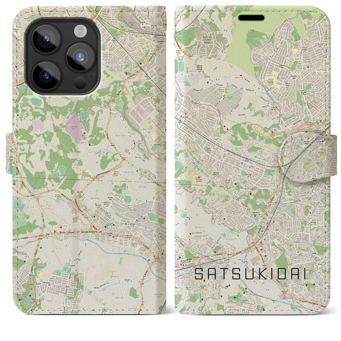 【五月台】地図柄iPhoneケース（手帳両面タイプ・ナチュラル）iPhone 15 Pro Max 用