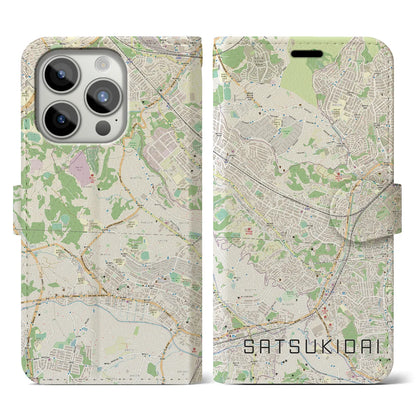 【五月台（神奈川県）】地図柄iPhoneケース（手帳タイプ）ナチュラル・iPhone 15 Pro 用