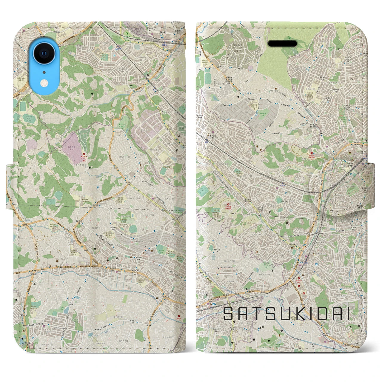 【五月台】地図柄iPhoneケース（手帳両面タイプ・ナチュラル）iPhone XR 用