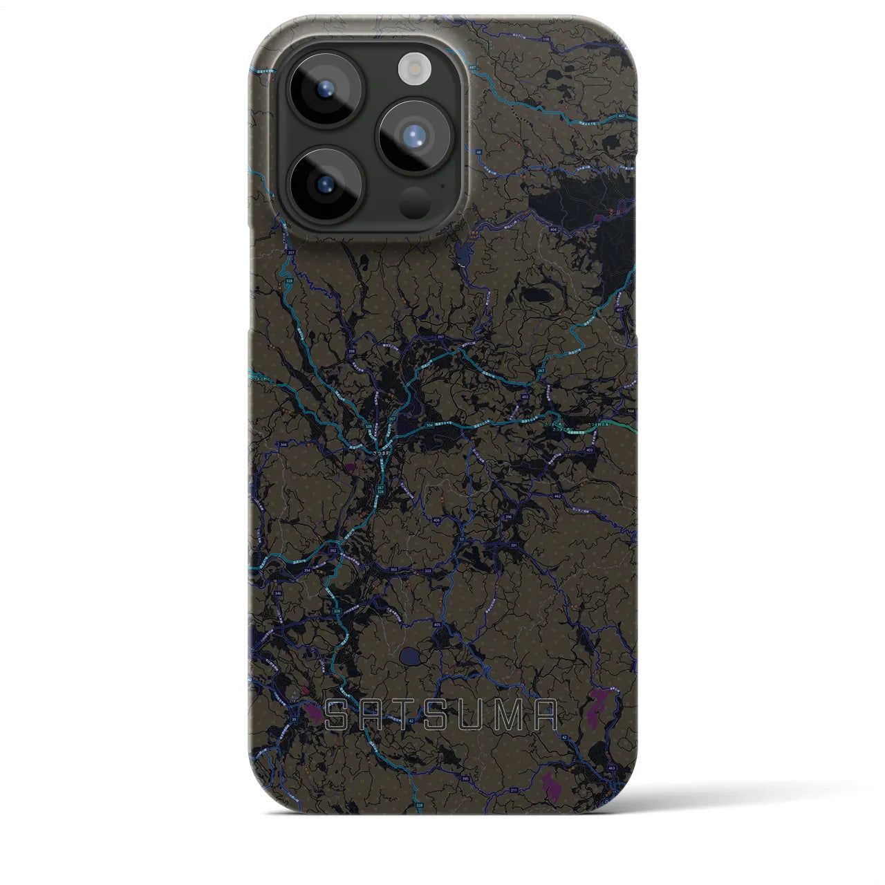 【さつま】地図柄iPhoneケース（バックカバータイプ・ブラック）iPhone 15 Pro Max 用