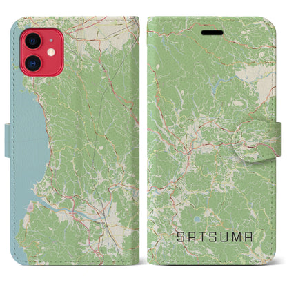【さつま（鹿児島県）】地図柄iPhoneケース（手帳タイプ）ナチュラル・iPhone 11 用
