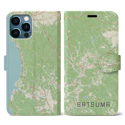 【さつま（鹿児島県）】地図柄iPhoneケース（手帳タイプ）ナチュラル・iPhone 12 / 12 Pro 用