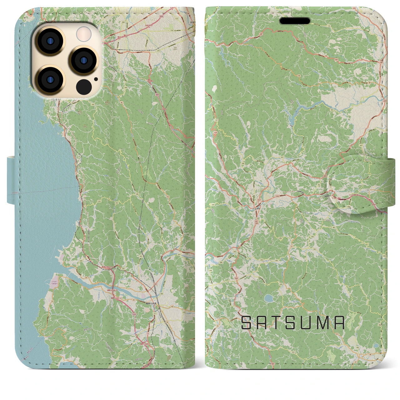 【さつま】地図柄iPhoneケース（手帳両面タイプ・ナチュラル）iPhone 12 Pro Max 用