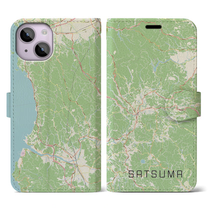 【さつま（鹿児島県）】地図柄iPhoneケース（手帳タイプ）ナチュラル・iPhone 14 用