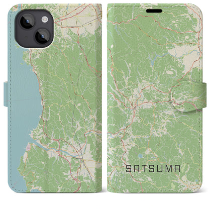 【さつま（鹿児島県）】地図柄iPhoneケース（手帳タイプ）ナチュラル・iPhone 14 Plus 用