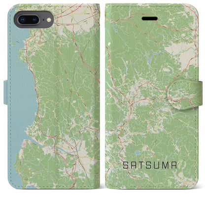【さつま（鹿児島県）】地図柄iPhoneケース（手帳タイプ）ナチュラル・iPhone 8Plus /7Plus / 6sPlus / 6Plus 用